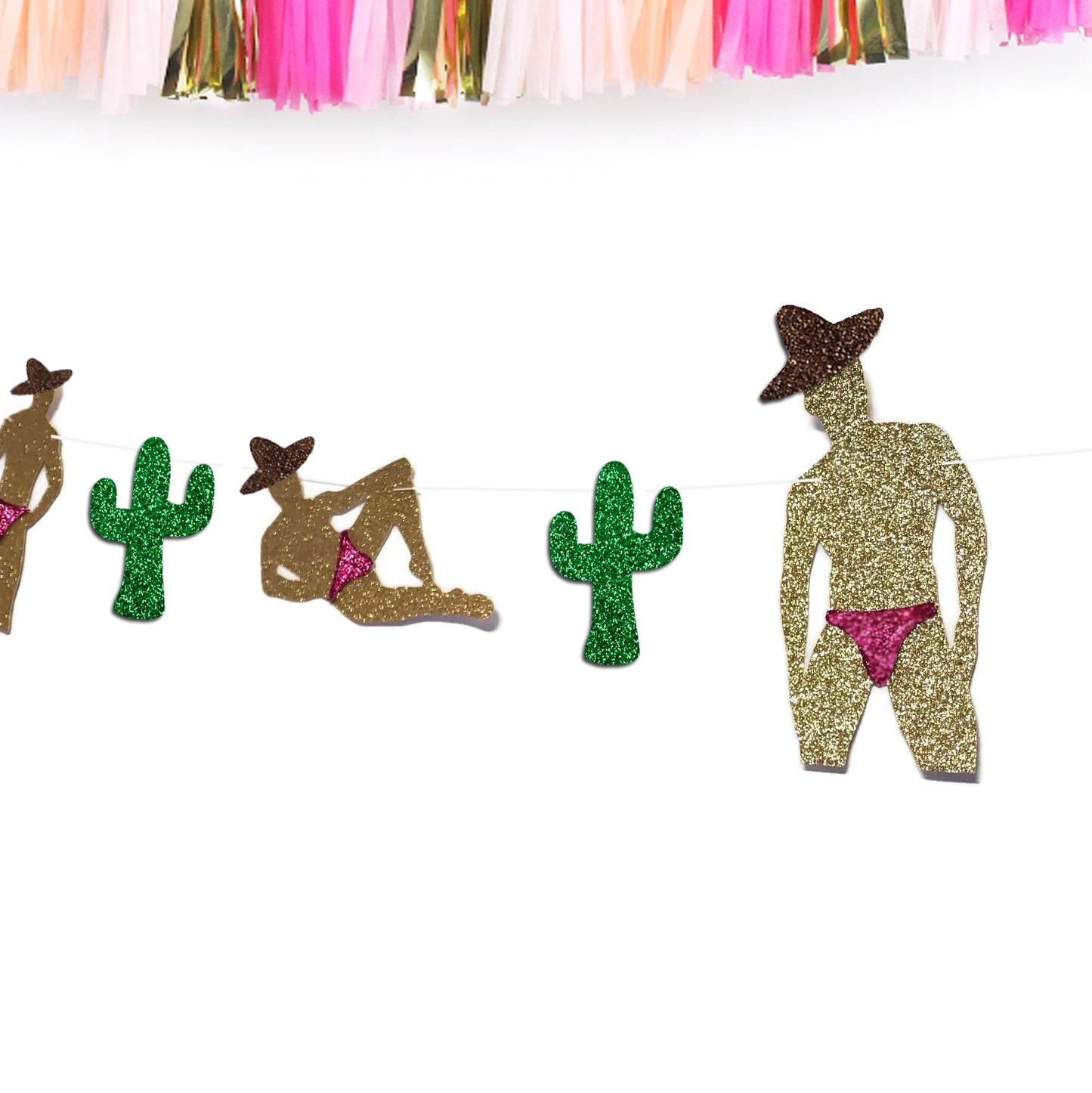 Final Fiesta Bachelorette Party Banner Male Strippers Wearing Sombreros and Cactus Banner