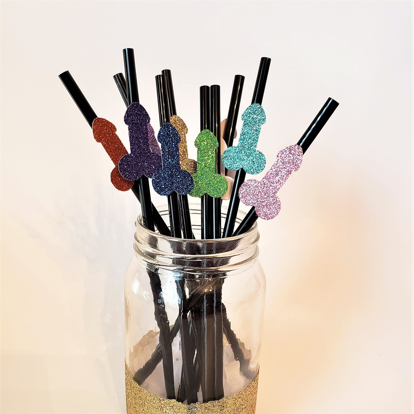 Bachelorette Party Rainbow Glitter Penis Straws, set of 10