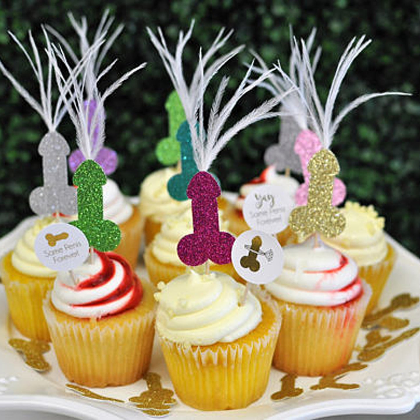 Penis Cupcake Toppers with Feathers