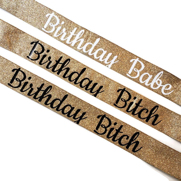Gold Glitter Birthday Bitch Sash, Birthday Sash, Custom Birthday Sash