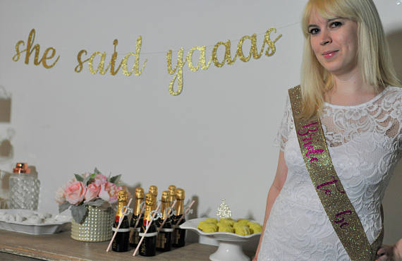 She Said Yaaaas (Yes) Bachelorette Hen Party Glitter Banner Garland - Bachelorette Party Decor, Custom Cursive Banner, Engagement Party