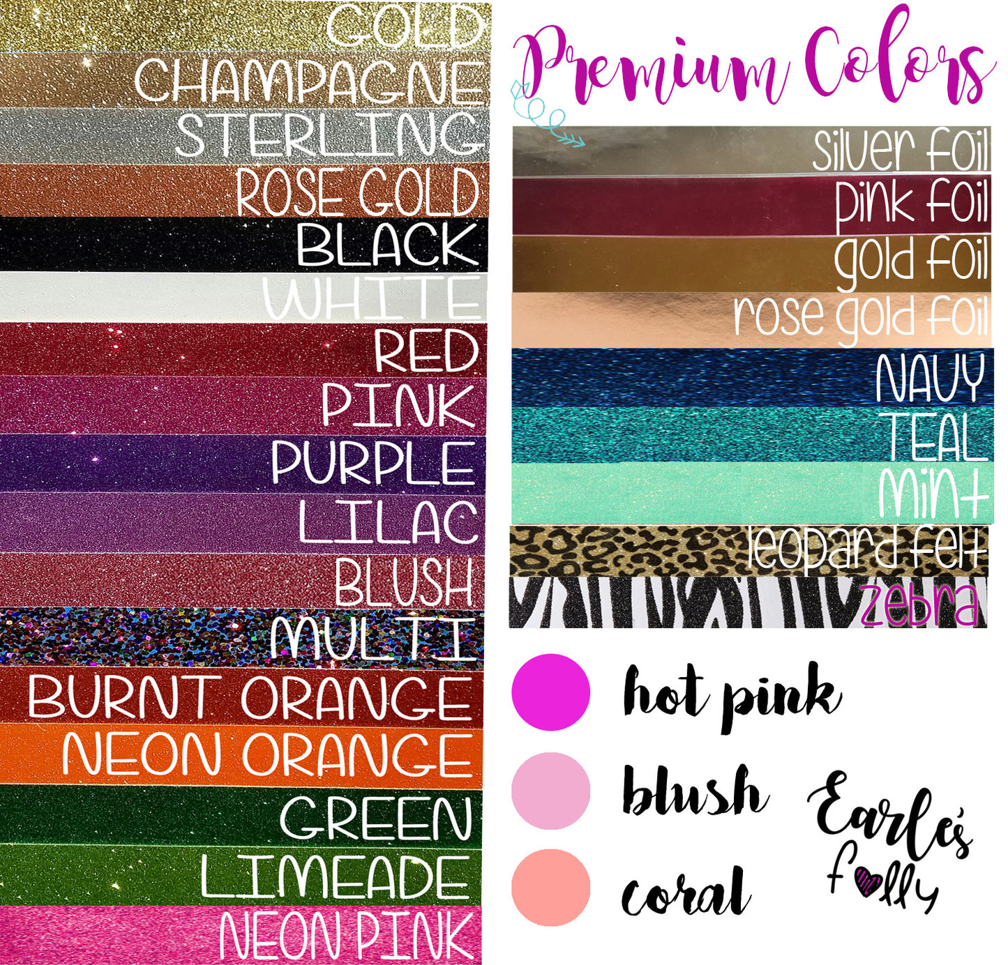 glitter colors available at earles folly