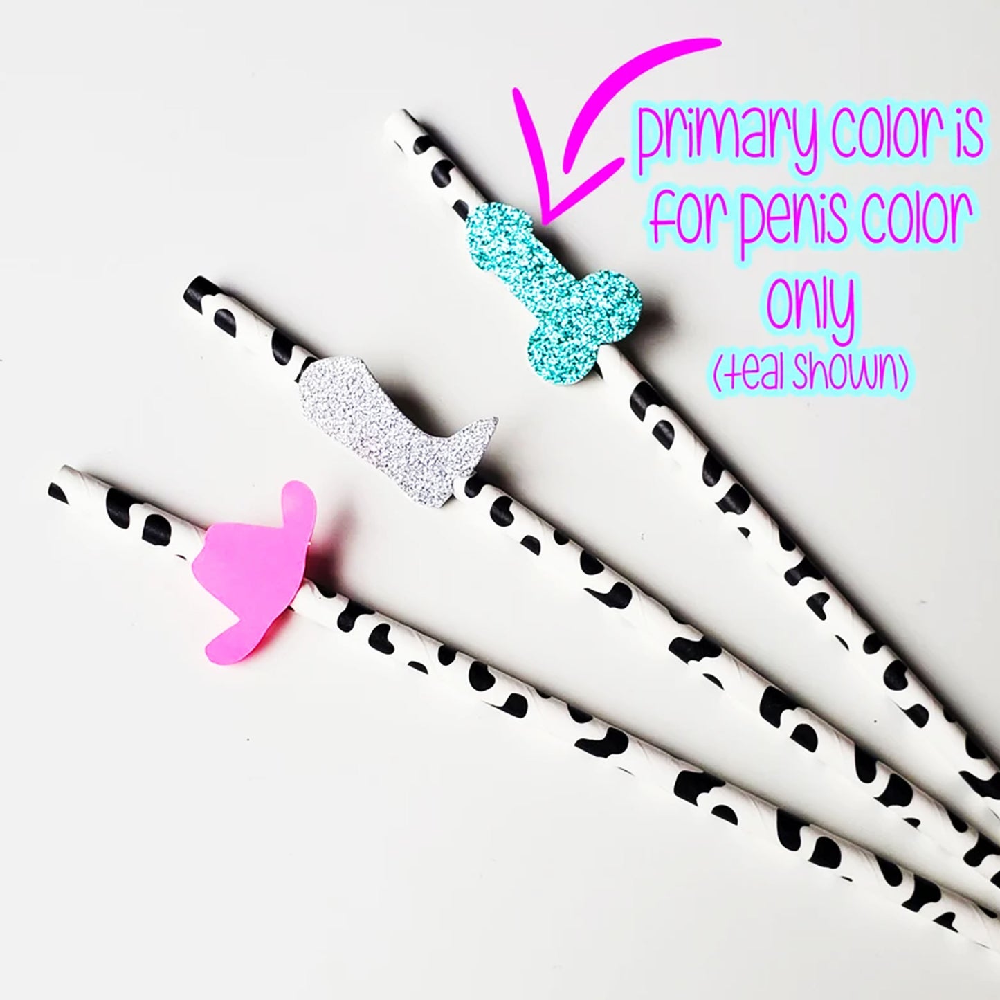 Cow Print Penis Straws, set of 10 with optional Personalized Last Disco Confetti