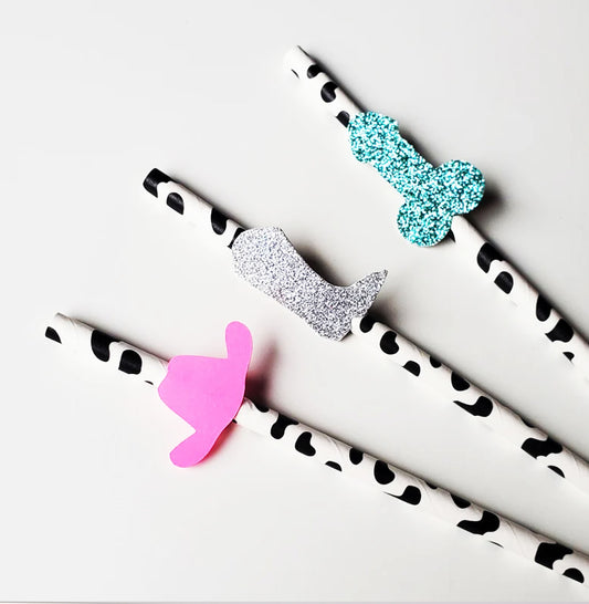 Cow Print Penis Straws, set of 10 with optional Personalized Last Disco Confetti
